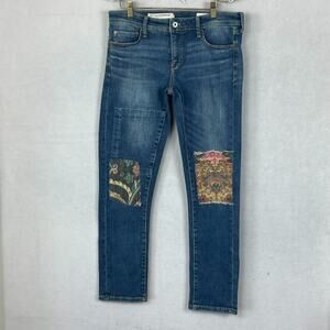 Pilcro Jeans Women’s Size 26 Slim Boyfriend Blue Embroidered Patch Anthropologie